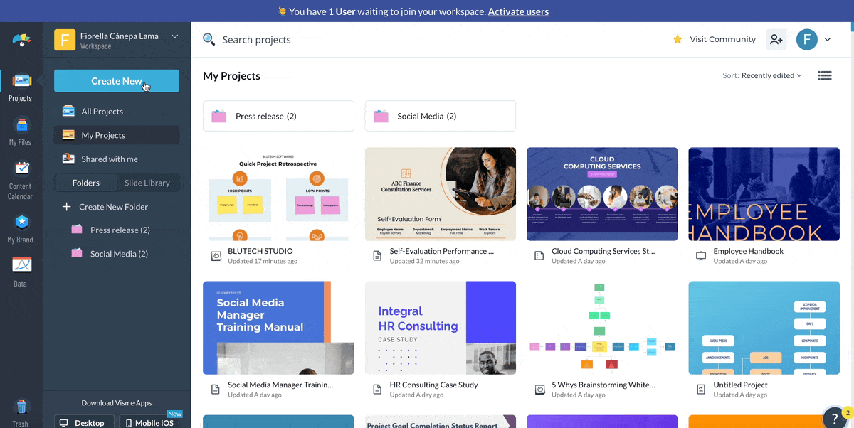 How to create a presentation - Create a Project in Visme