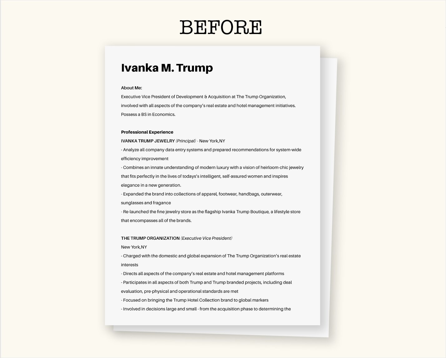 ivanka trump resume before