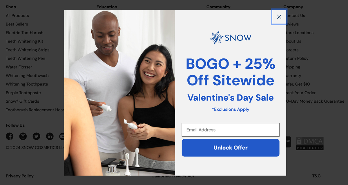 Exit intent popups - SNOW