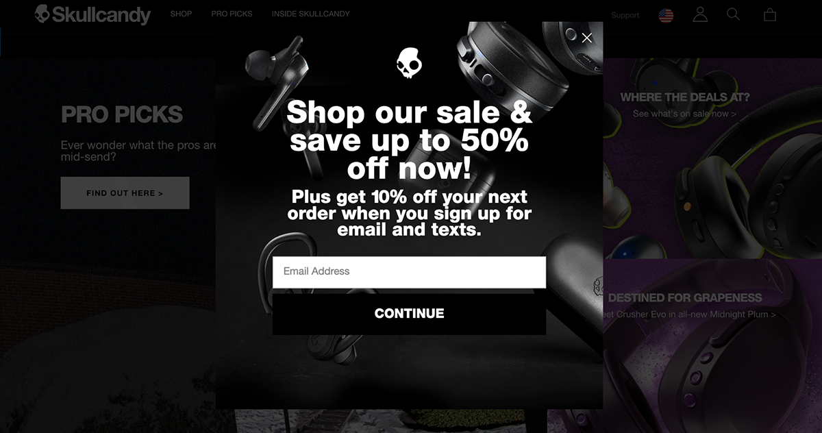 Exit intent popups - Skullcandy