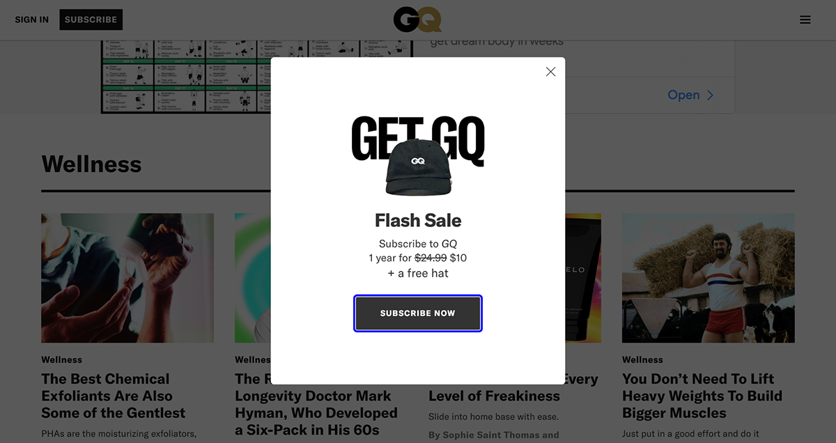 Exit intent popups - GQ