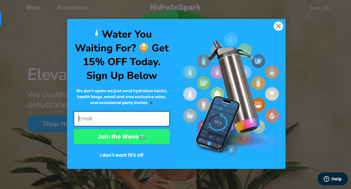 Exit intent popups - HidrateSpark