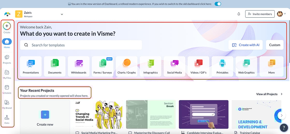 Visme vs Prezi - a screenshot of Visme's interface
