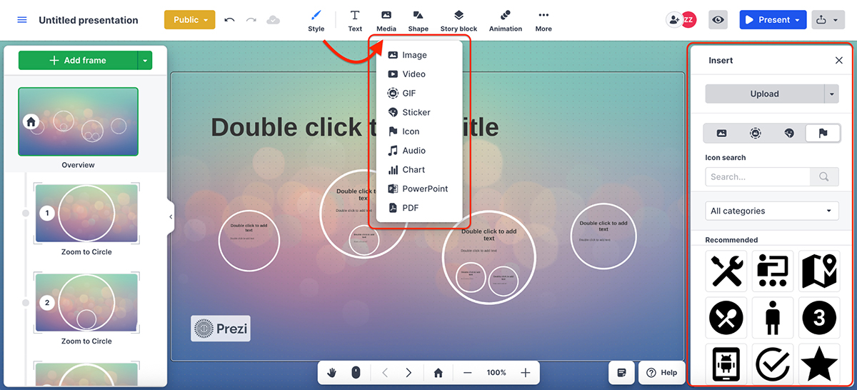 Visme vs Prezi - Prezi Asset library