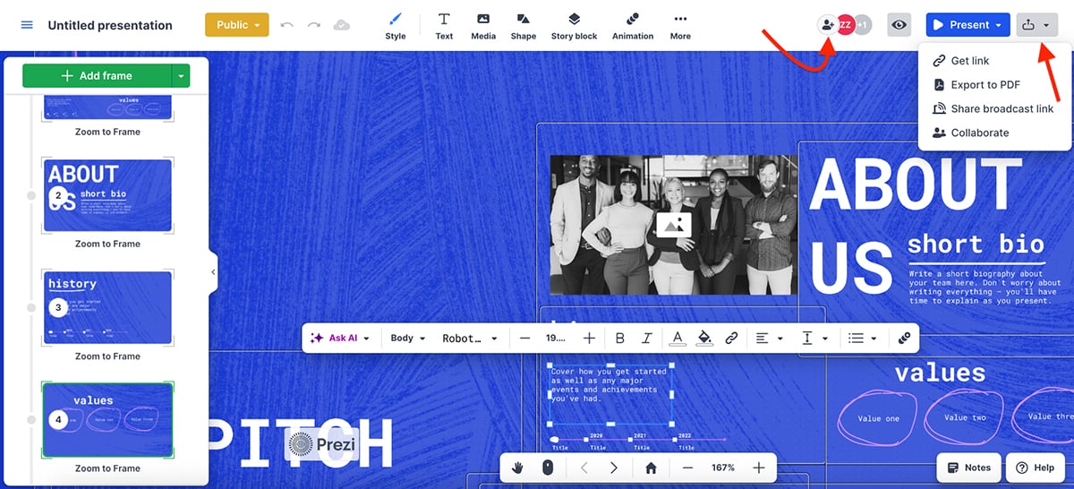 Visme vs Prezi - Prezi design colaboration