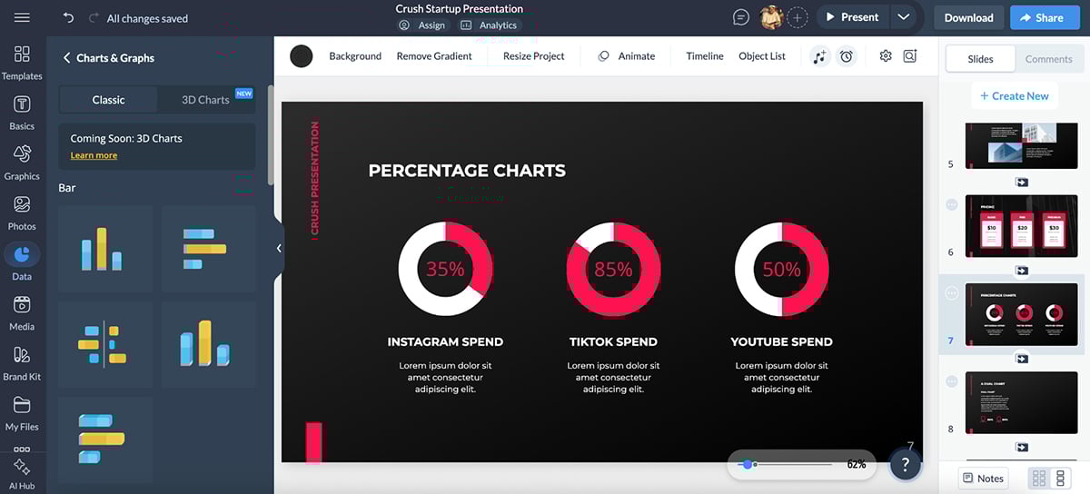 Visme vs Prezi - Visme charts and graphs 