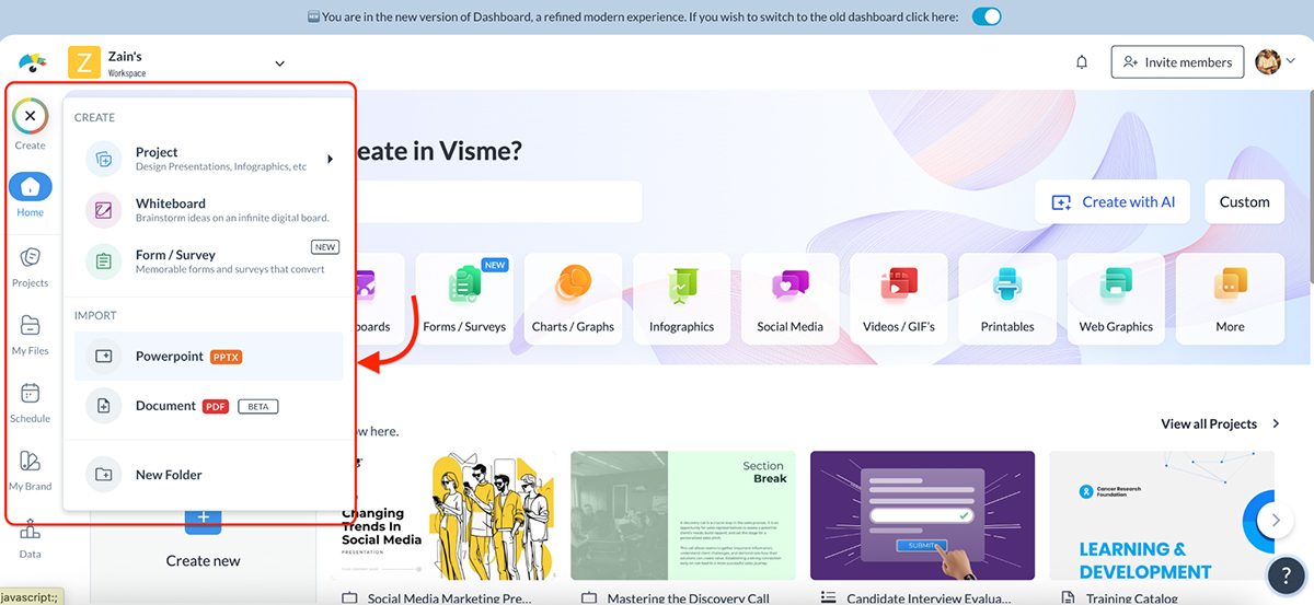 Visme vs Prezi - features in Visme