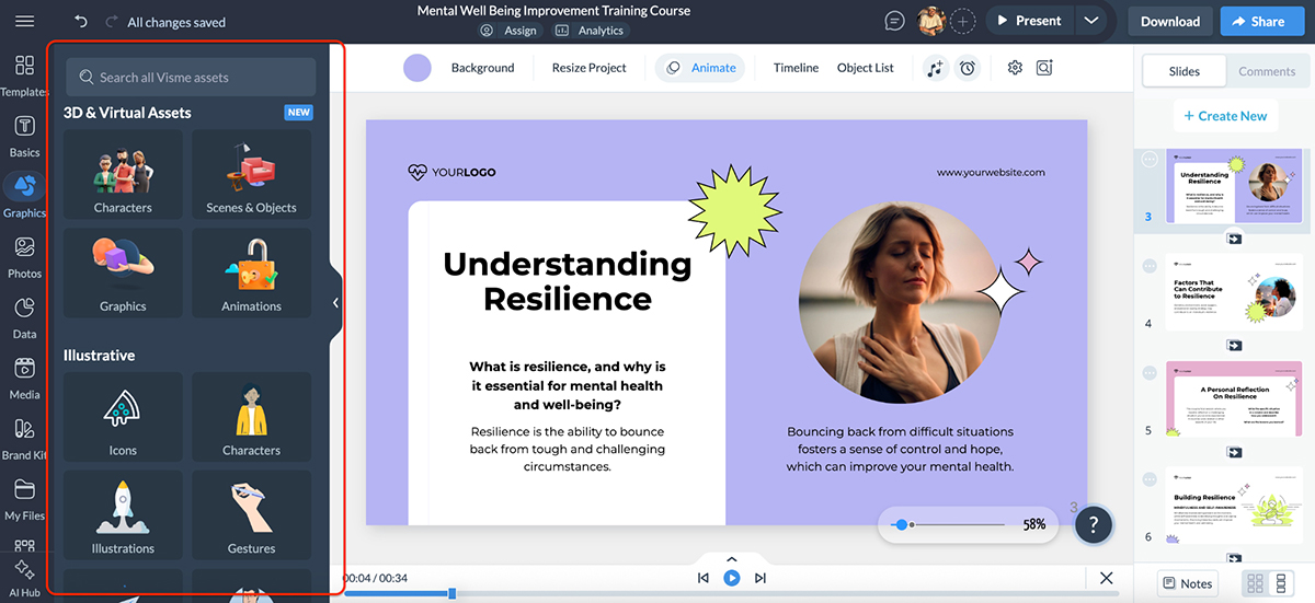 Visme vs Prezi - Visme interactivity and animation