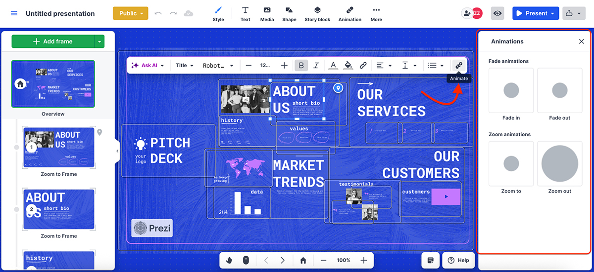 Visme vs Prezi - Prezi interactivity and animation