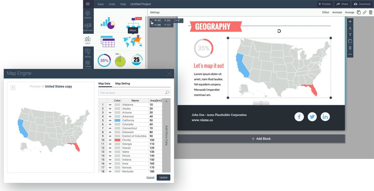 how to make a good infographic fast - add a map visme