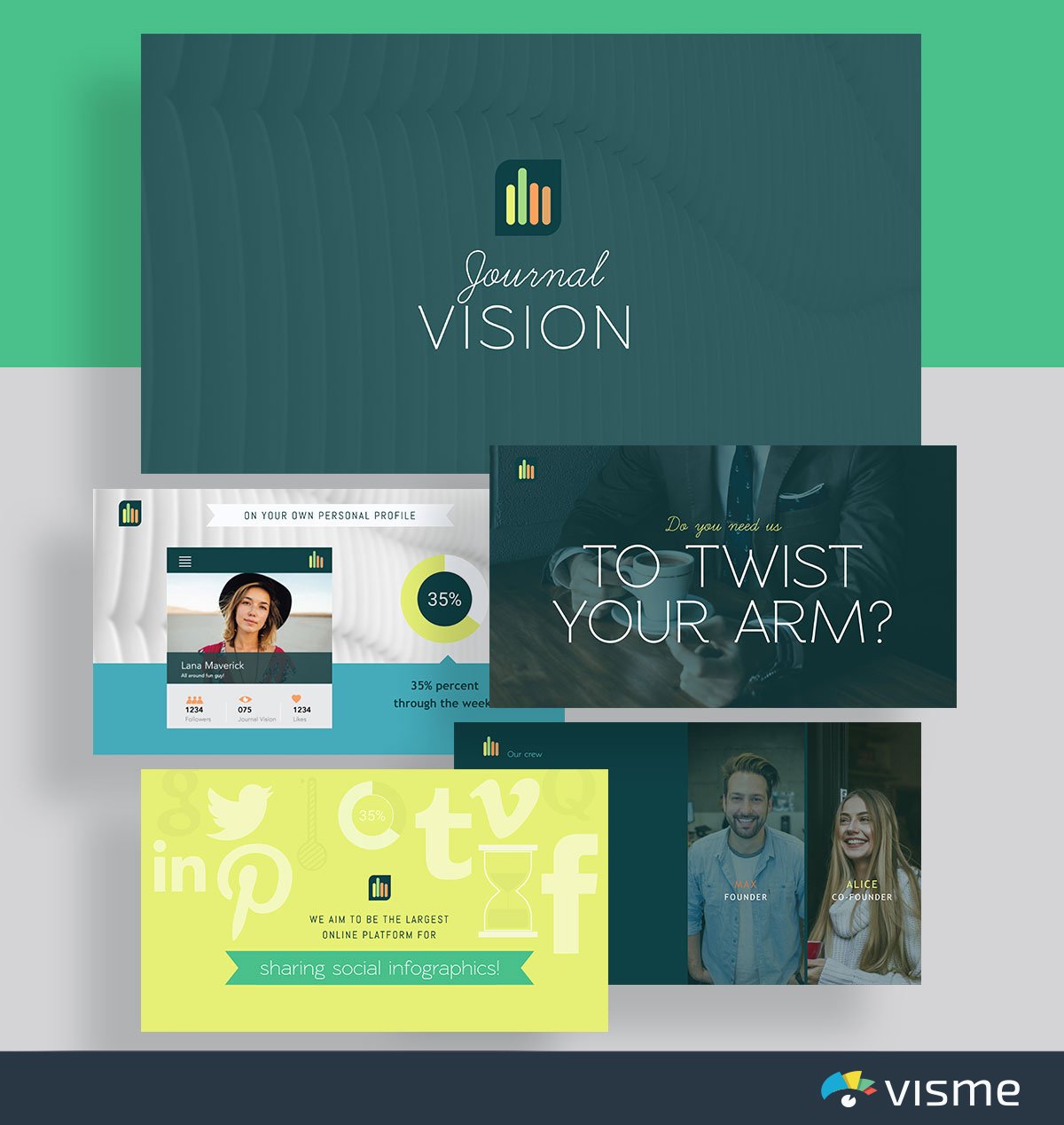 presentation slides - journalvision biogrify pitch deck template visme