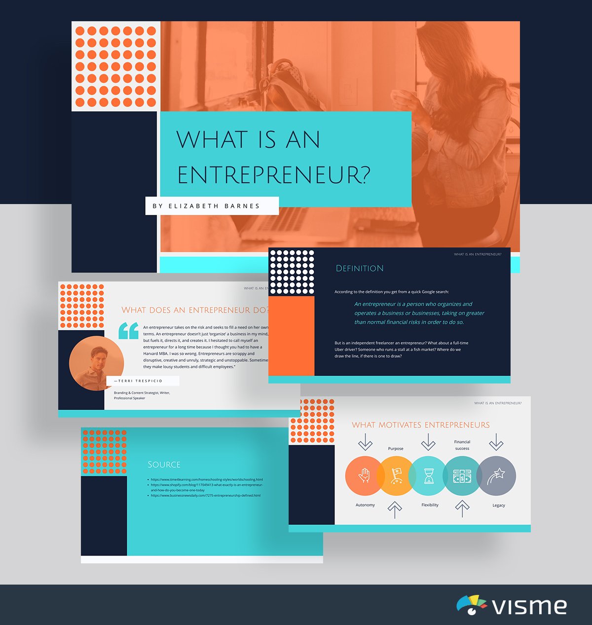 presentation topic ideas - entrepreneur work life presentation template visme