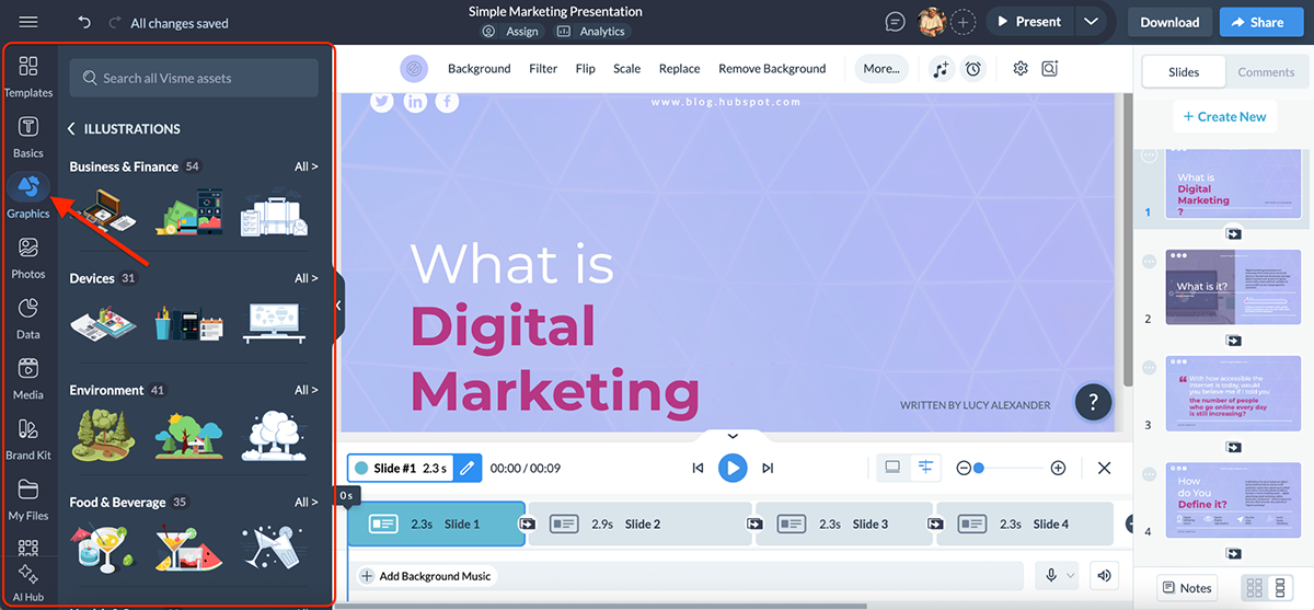 Visme vs PowerPoint - Visme's asset library