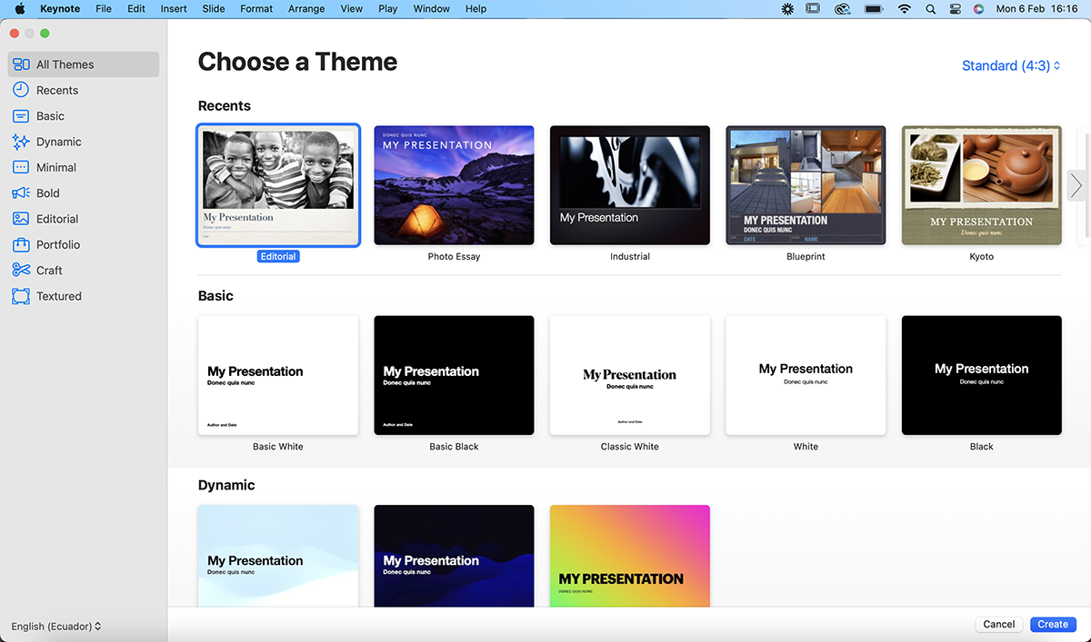 Presentation apps - Keynote home page