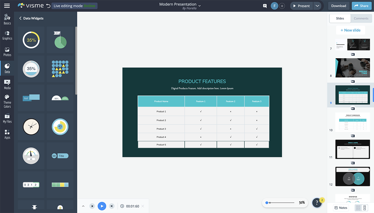 best presentation tools - tables visme