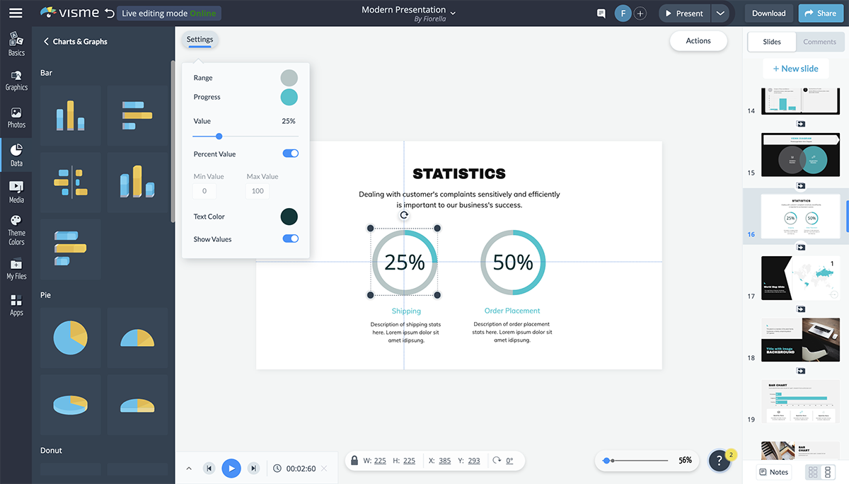 best presentation tools - radials data widgets visme