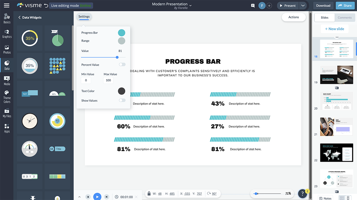 best presentation tools - progress bars data widgets visme