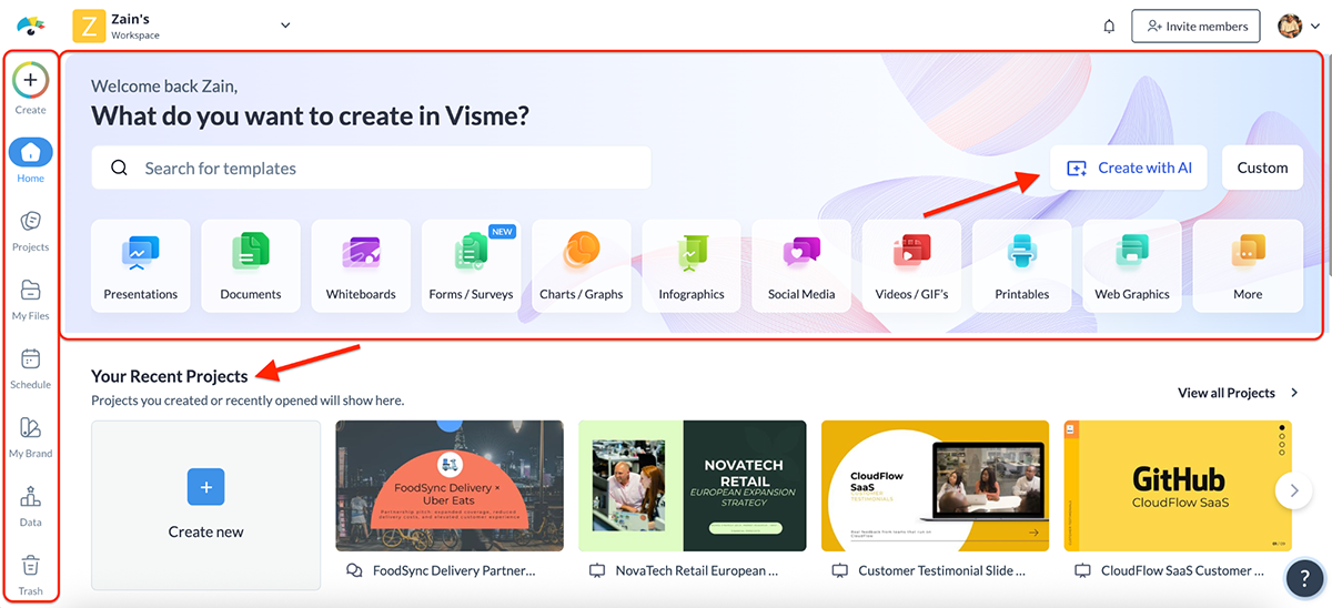 Visme vs PowerPoint -Visme dashboard
