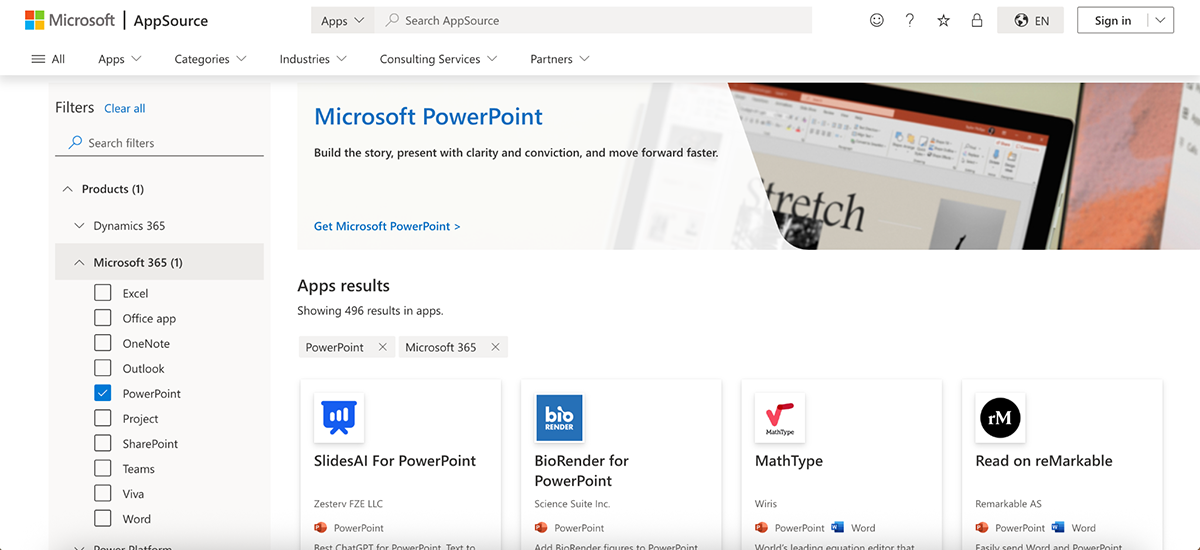 Visme vs PowerPoint - Integrations in PowerPoint