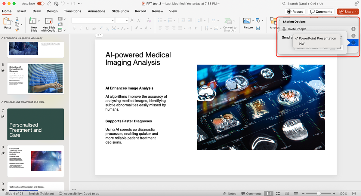 Visme vs PowerPoint - Sharing and Export option in PowerPoint
