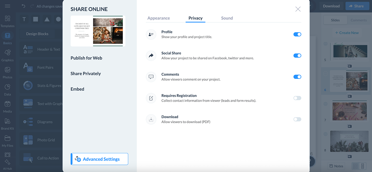 Visme vs PowerPoint - Sharing and Export option in Visme