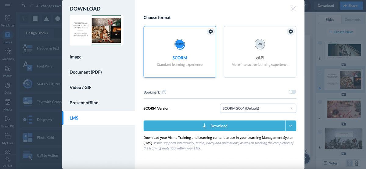 Visme vs PowerPoint - Sharing and Export option in Visme