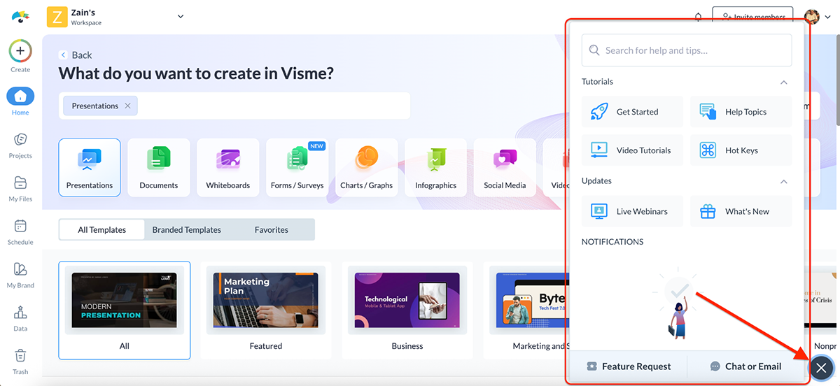 Visme vs PowerPoint - Customer support and resources in Visme