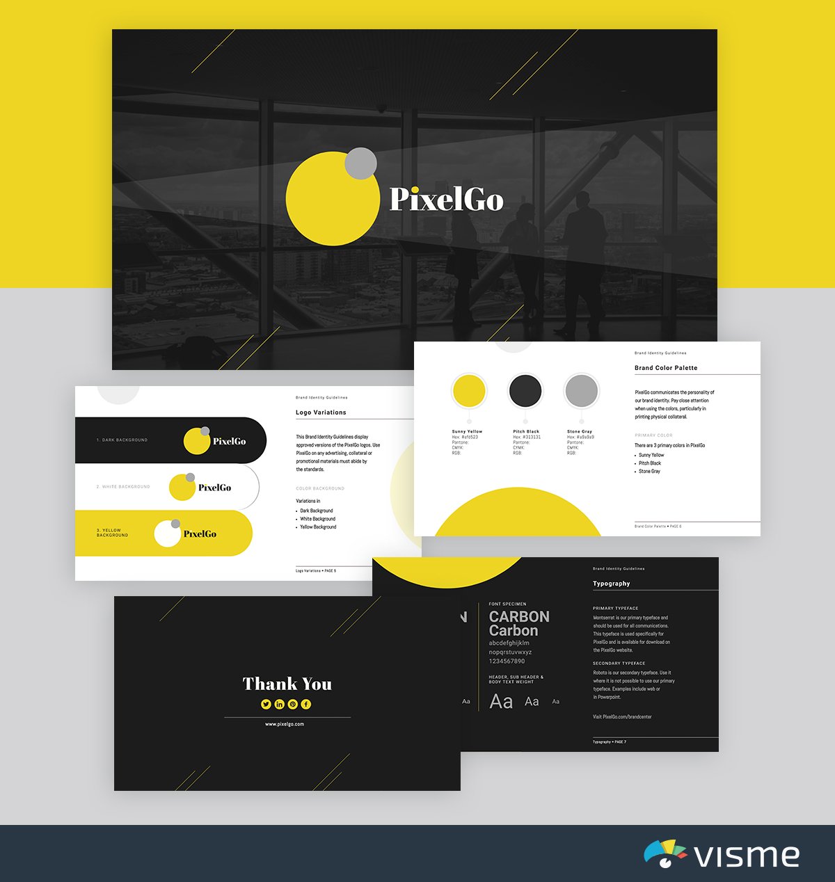 best presentation templates - pixelgo brand-identity-visme