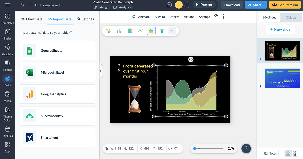 how to create a graph or chart - Import data from multiple sources