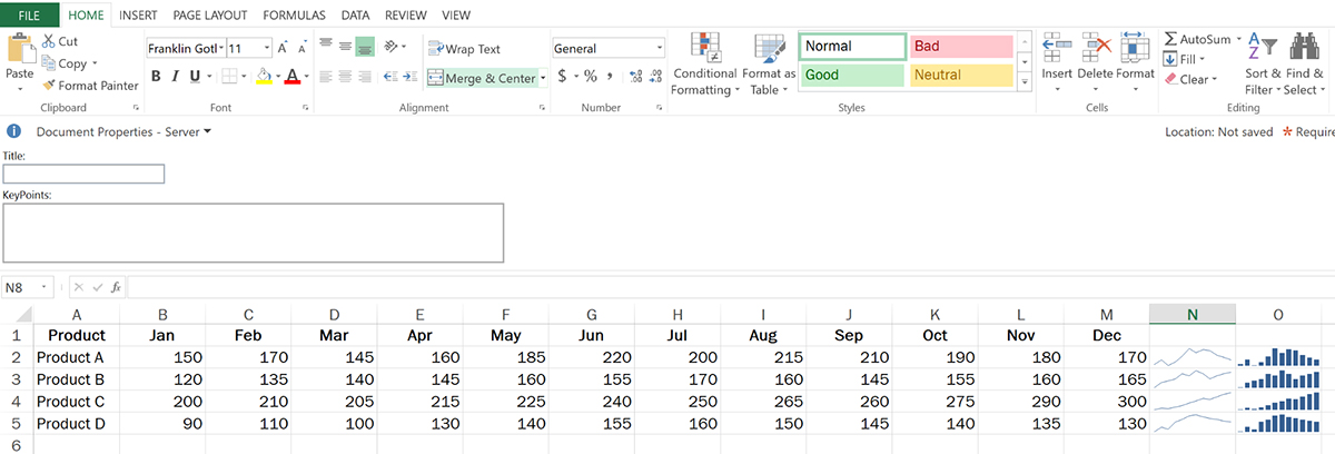 how to create a graph or chart - sparklines in Microsoft Excel