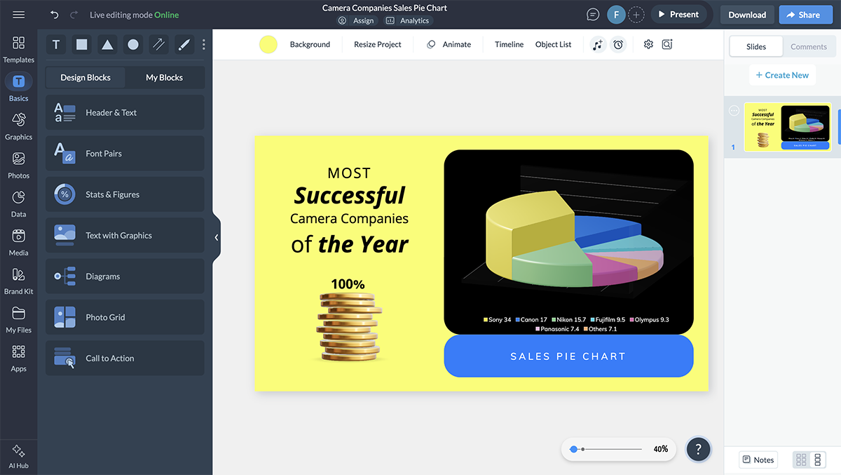 a screenshot of the 2D and 3D charts available in Visme