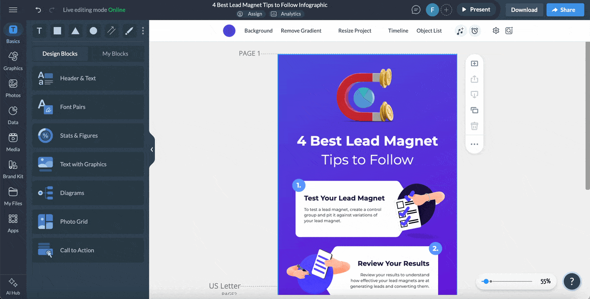 a GIF of sharing your infographic in Visme