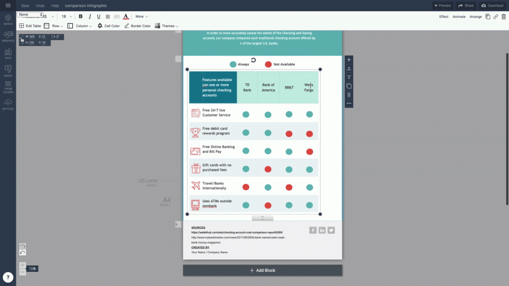 comparison chart – add a column to your table | Visual Learning Center