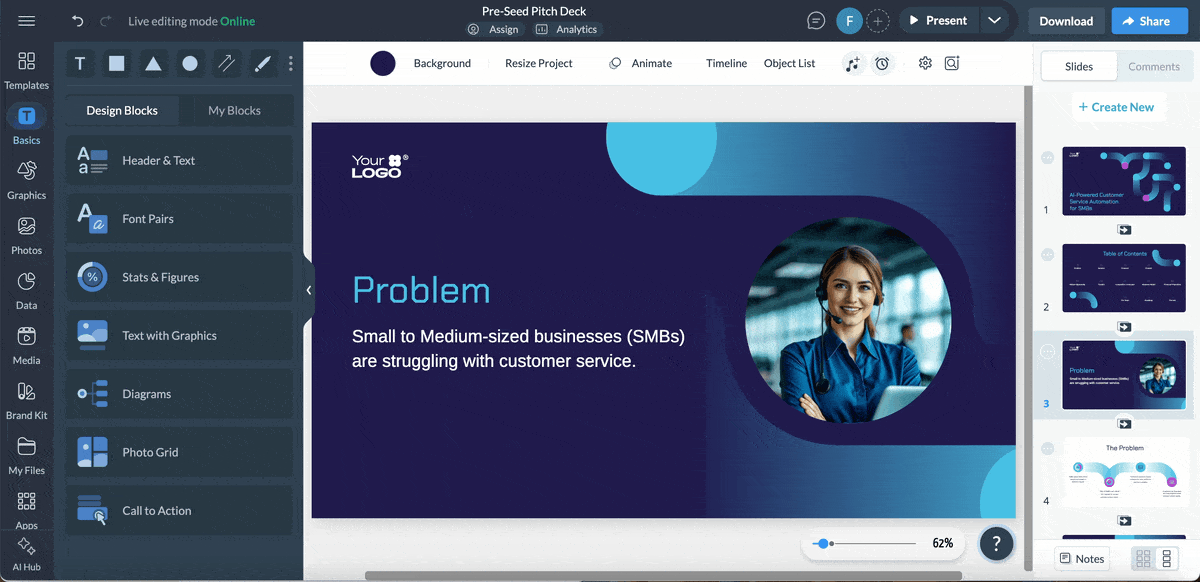 pitch deck structure - a GIF of how Visme's collaboration tool works