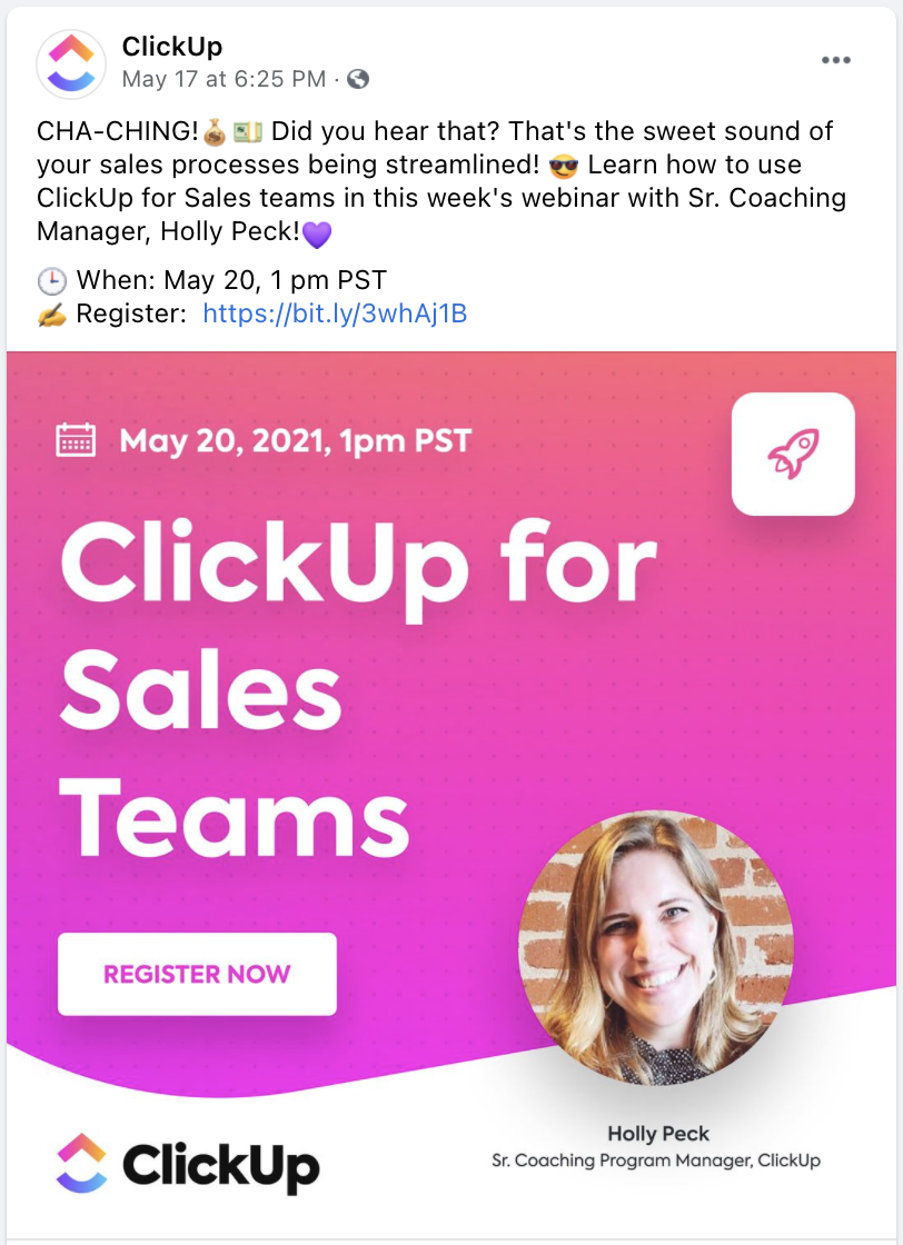 An example of a webinar promo graphic shared on Facebook.