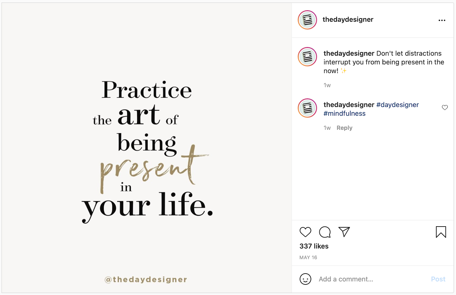 An example of a quote shared on Instagram.