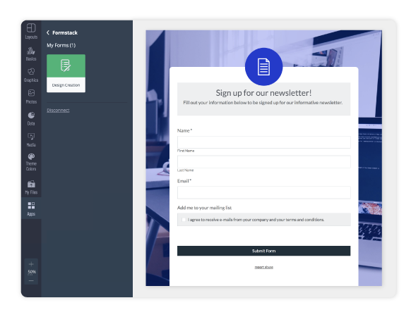 A form in a Visme project.