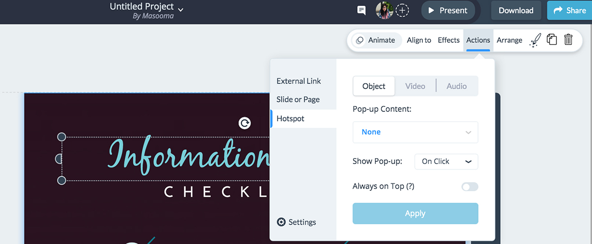 How to add interactive popups in a Visme project.