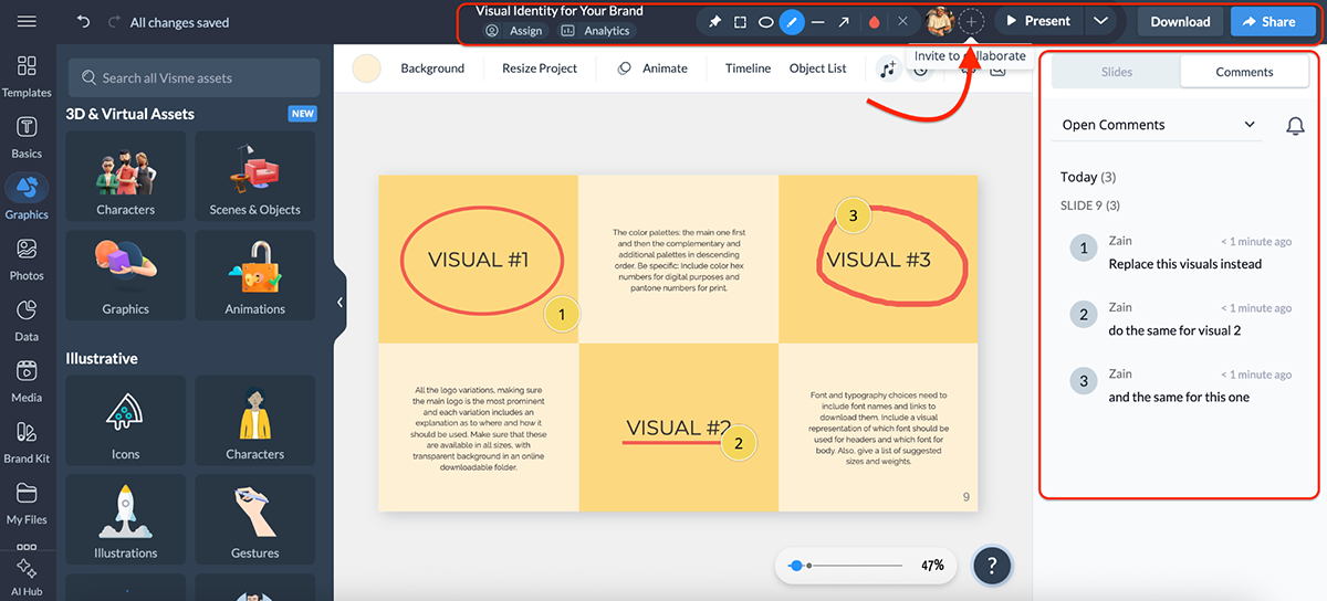 Visme vs Piktochart - Visme's workflow and team collaboration feature