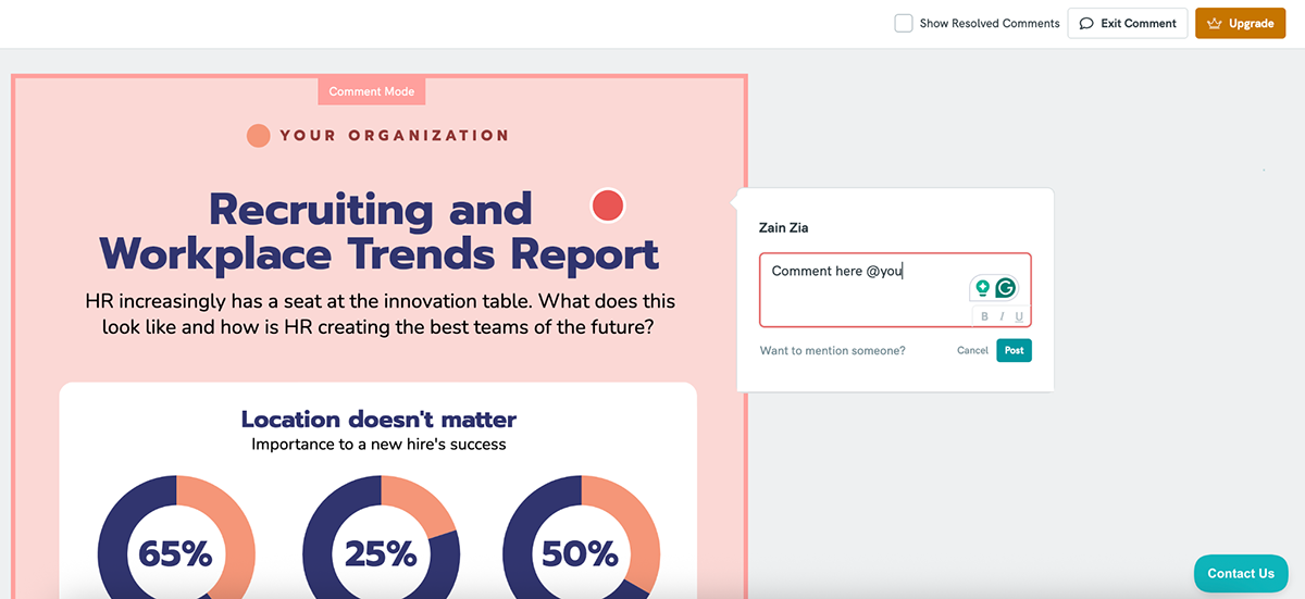Visme vs Piktochart - Piktochart's team collaboration feature