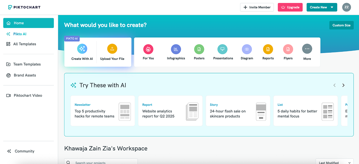 Visme vs Piktochart - Piktochart dashboard