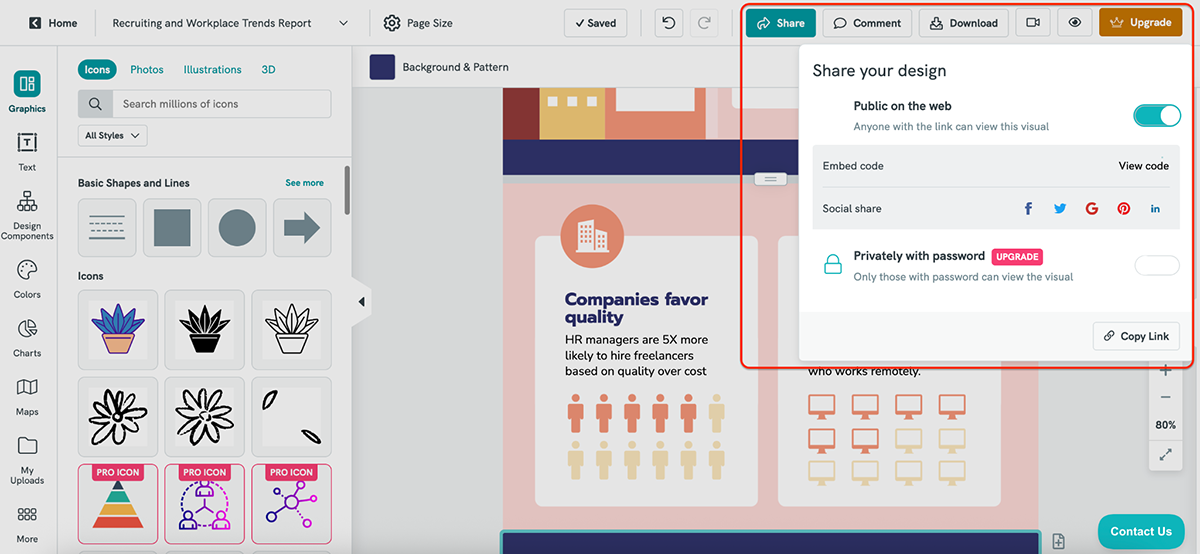Visme vs Piktochart - Piktochart's export and sharing options 