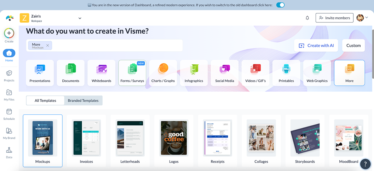 Visme vs Piktochart - Visme's template library
