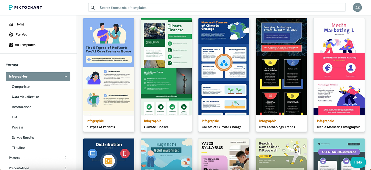 Visme vs Piktochart - Piktochart template library