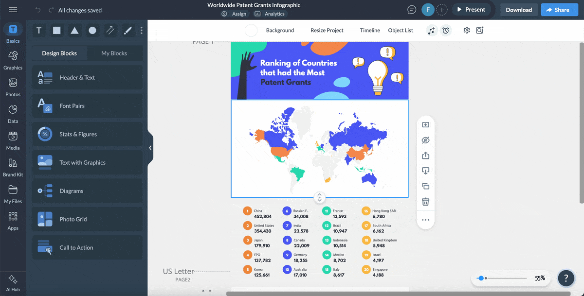 a GIF of building and customizing an infographic in Visme