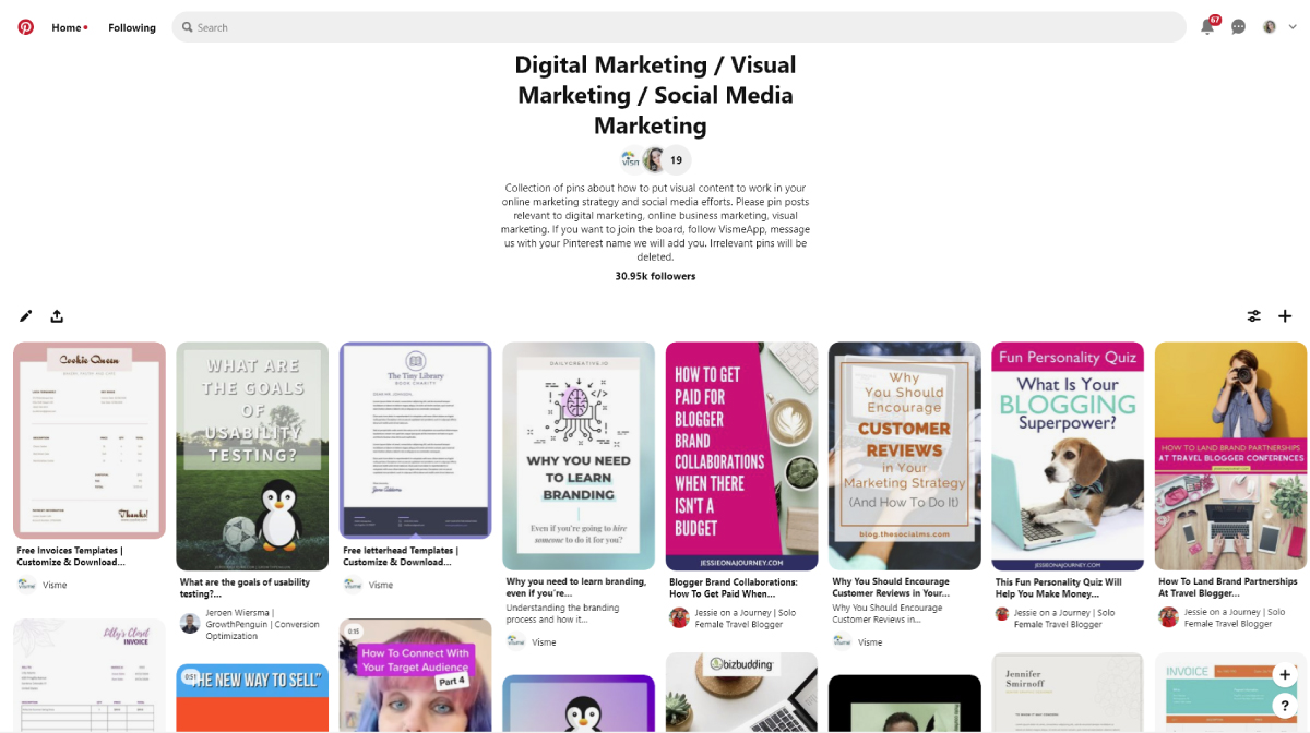 infographic marketing - visme pinterest group board