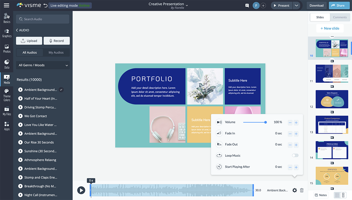 presentation voice over - customize audio settings