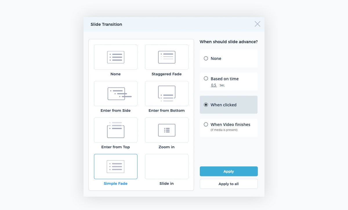 powerpoint presentation - transition options in visme