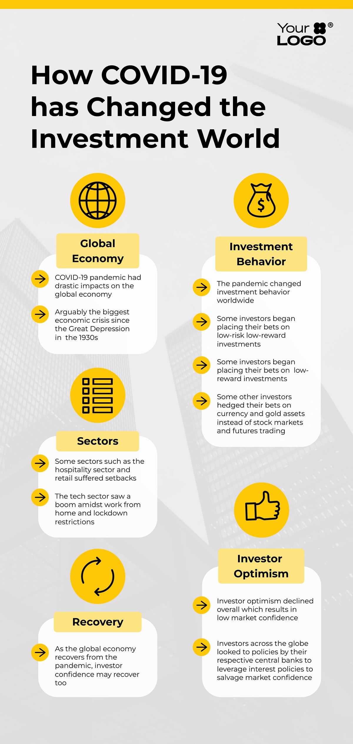 Sleek COVID 19 and Investment Infographic template