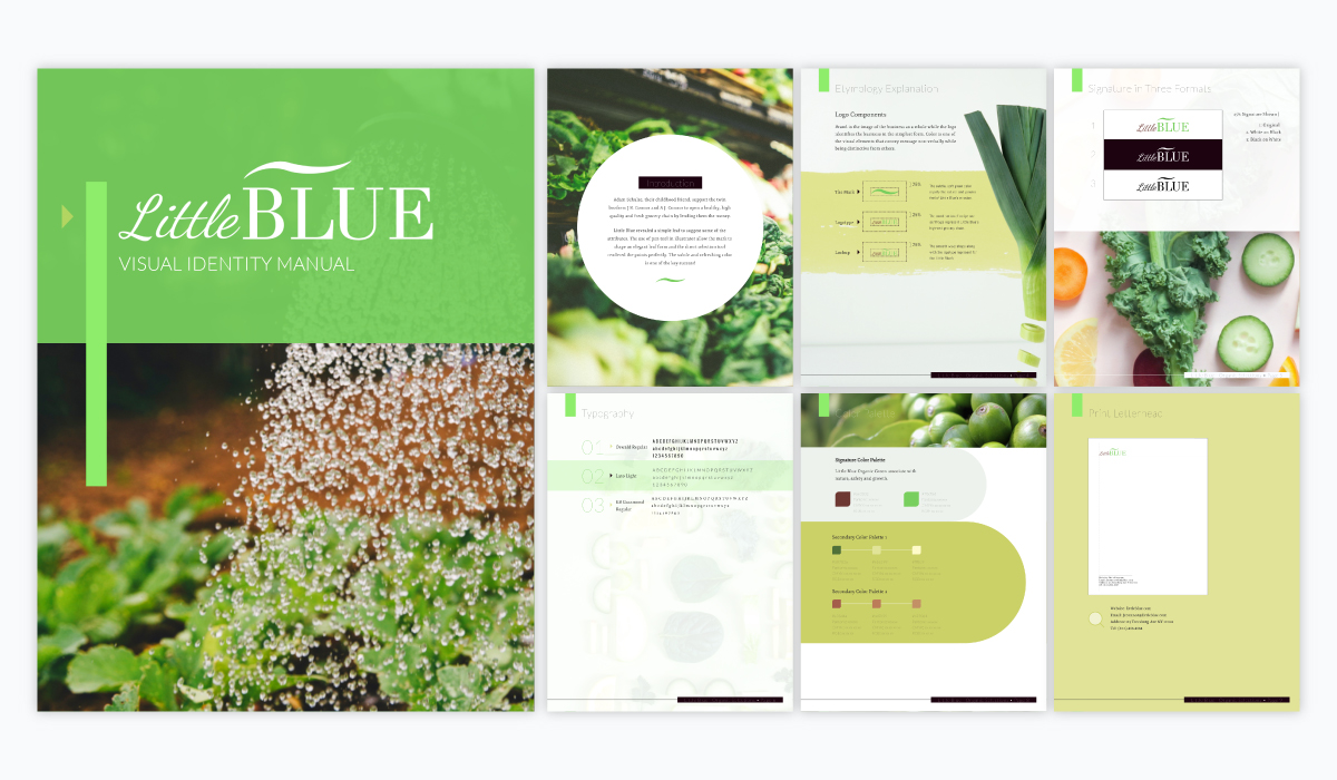 A green, nature-themed brand guidelines template available in Visme.